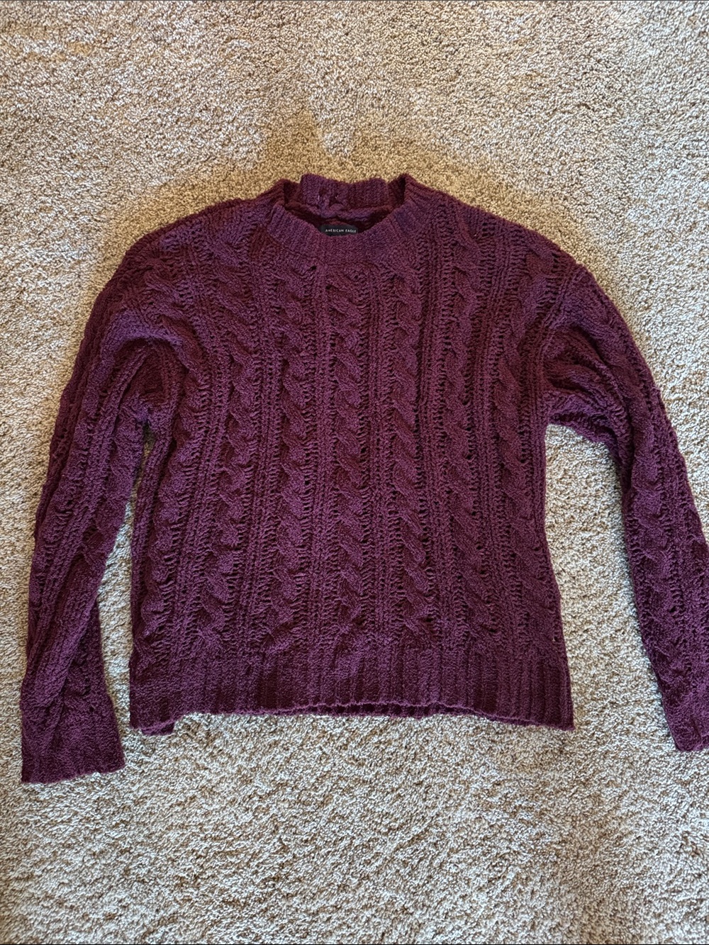 American Eagle Outfitters Women's Cable Knit Crew Sweater - Burgundy